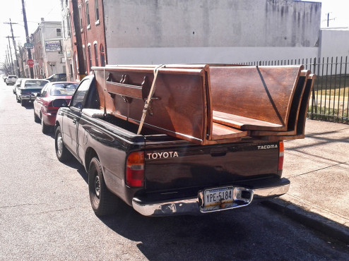 pews in truck from beacon