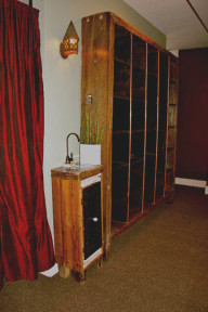 red curtains