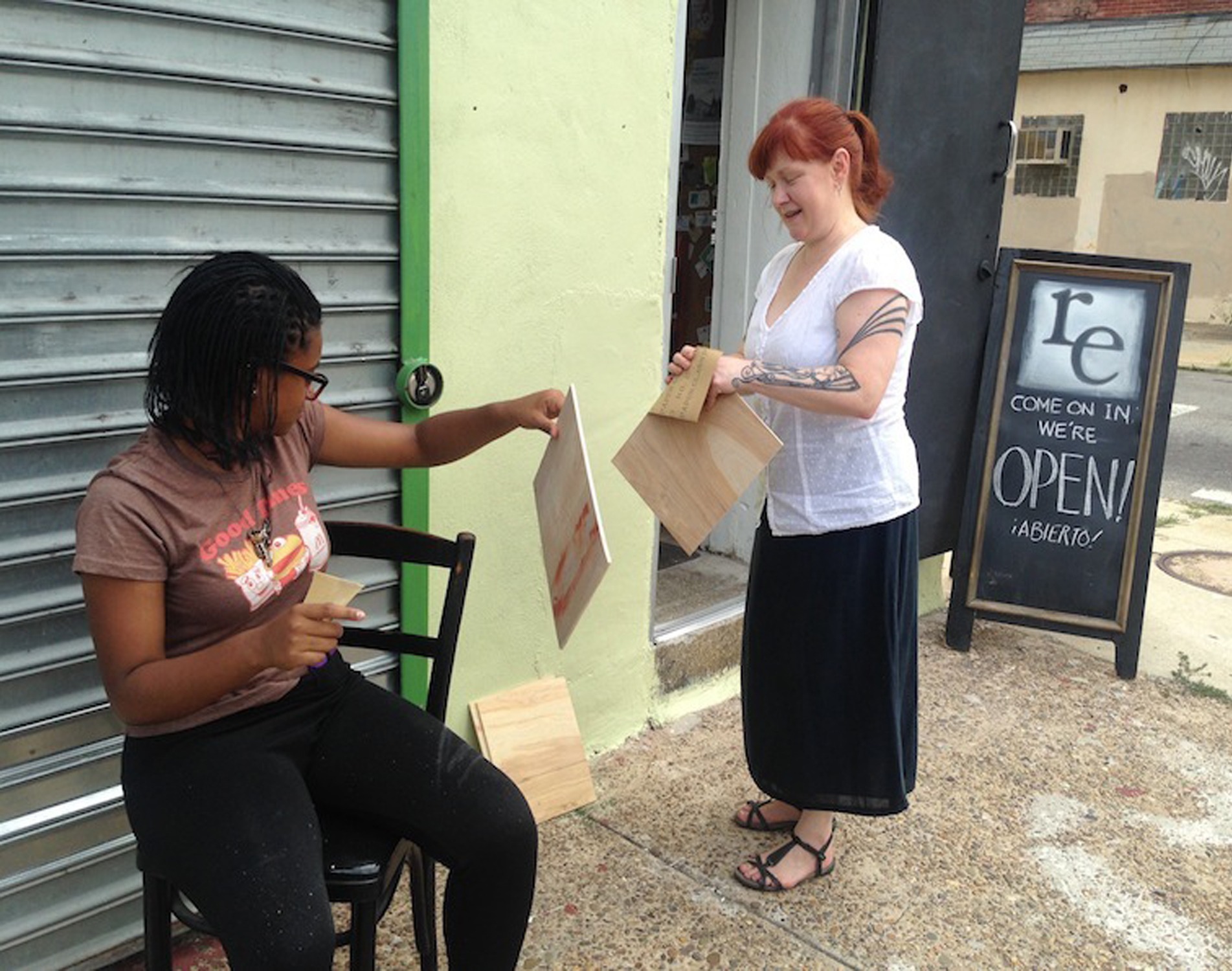 Asya and Karyn sanding 2