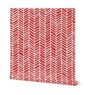 Herringbone Poppy Red Wallpaper by friztin (2’ x 9’)