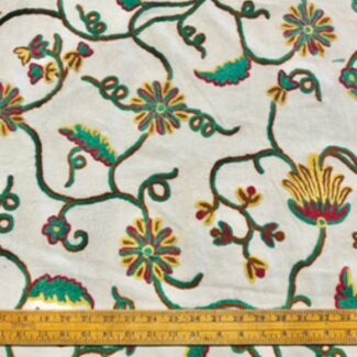 Floral Crewel Hand-Embroidered Fabric 51” wide